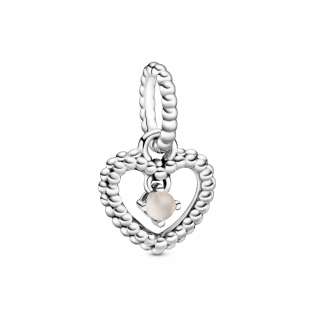 Viseći privezak u obliku srca od perlica sa zagasito roze kristalom 