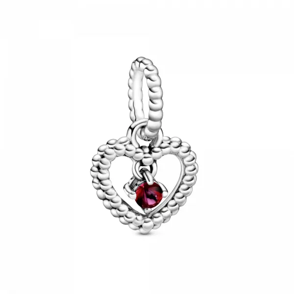 Viseći privezak u obliku srca od perlica sa jarkocrvenim kristalom 