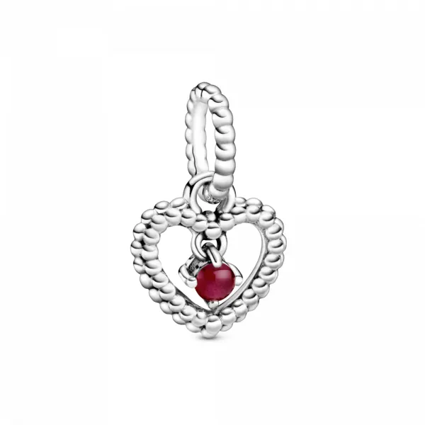 Viseći privezak u obliku srca od perlica sa tamnocrvenim kristalom 