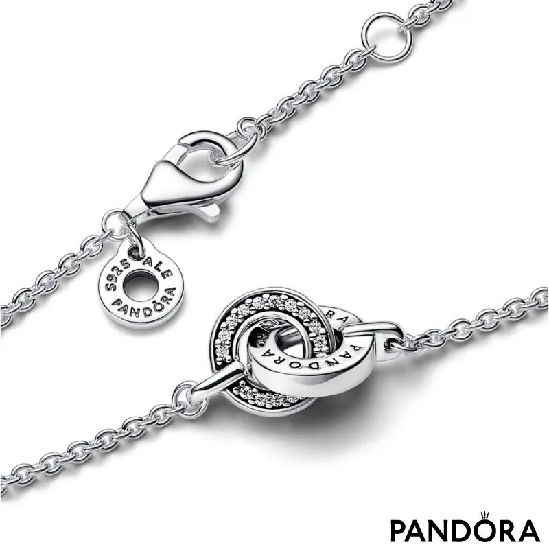 Narukvica Pandora logo sa  isprepletanim krugom od čistog srebra i prozirnih kockastih cirkona 