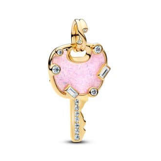 Viseći privjesak Veći roze ključ od 14k pozlate i opala